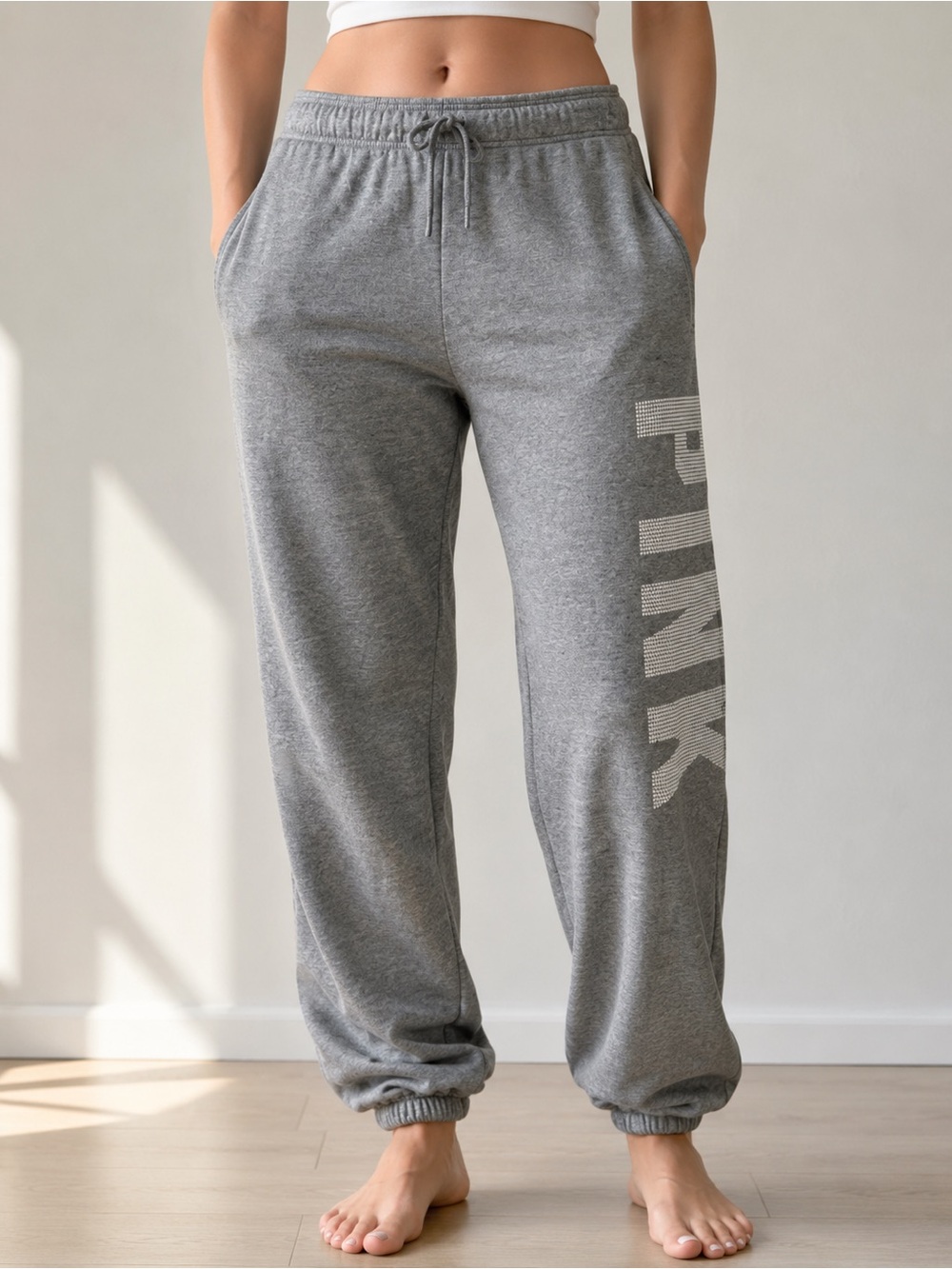 PINK Victoria’s Secret High Rise Jogger Sweatpants Grey Women’s Large